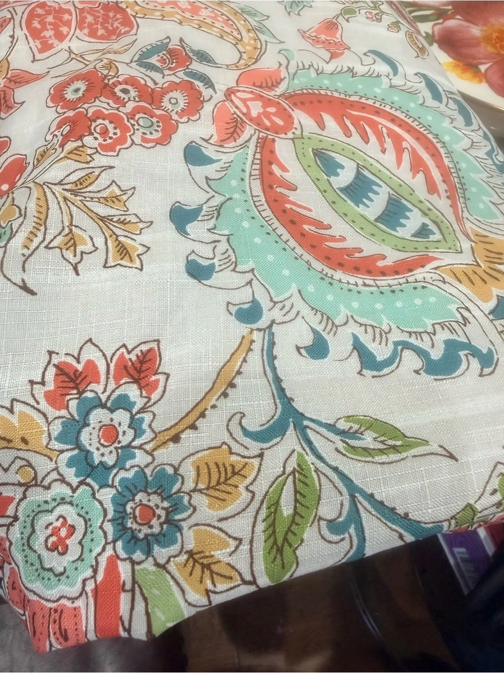 Floral Paisley Pattern Window Curtains in Coral and Teal